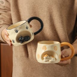 3D Three-dimensional Cat Ceramic Mug, Ins-style High-looking Afternoon Tea Cup for Girls, 350ml Household Children's Milk Cup
