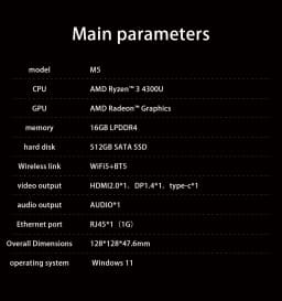 Soyo M5 Mini Pc, Amd Ryzen 3 4300U, Lpddr4, 16Gb Ram, 512Gb Rom, Windows 11 Pro, Compact Desktop Computer, Dual 4K Multi-Display Output, Wifi, Bluetooth, Gigabit Lan, Type-C, Small Micro Pc for Home, Office, Entertainment