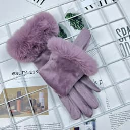Suede Soft Warm Gloves Women's Woolen Mouth Winter Cycling Plus Velvet Finger Gloves Cycling Driving Thickened Furry Gloves G434