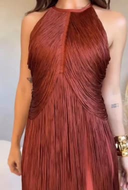 Women Dresses 2026 Spring Summer New Solid Color Temperament Hanging Neck Tassel Design Sleeveless Slim Fit Long Dress