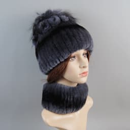 Real Rex Rabbit Fur Hat And Scarf Set Women Winter Knitted Beanie Hat Natural Fur Skullies Beanies Woman Hat Female Cap Elastic