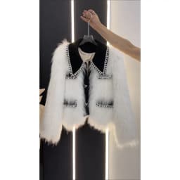High end Heavy Industry Nail Bead Imitation Fox Fur Grass Coat for Women's Autumn and Winter 2024 New Unique Warm Top Jackets