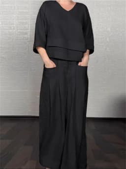 Lady Fashion Casual Loose Solid Suit Cotton Linen Set Three Quarter Sleeve Tops Wide Leg Pants Women Irregular 2 Piece Sets 2025