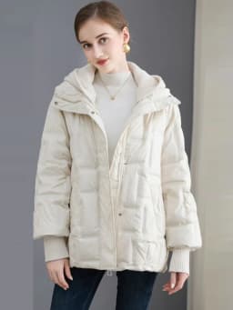 Janveny 2025 New Winter Short White Duck Down Jacket Women Casual Loose Warm Parkas Knitted Hat Detachable Puffer Down Coat