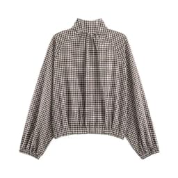 Women's Plaid Jacket, Vintage Gingham Check Coat, Stand Collar Long Sleeve Button Up Outerwear, Loose Casual Autumn Windbreaker