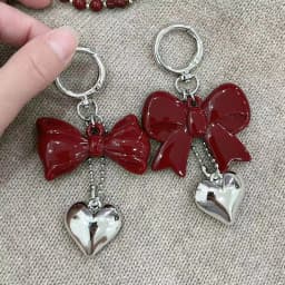 Cute Spring Buckle Red Love Key Chain Acrylic Fashion Bow Pendant Keychain Creative Bag Hanging Decoration Bag Accessories