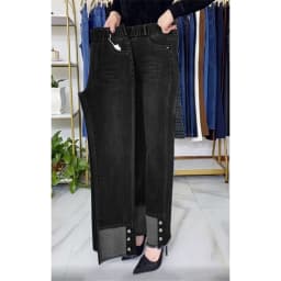 Middle-aged Women's Jeans Spring Autumn Stretch Waist Straight Denim Pants Large Size Loose High Waist Casual Black Blue Trouser