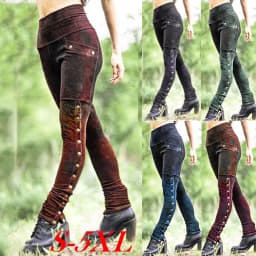 Steampunk Pants For Women Slim Fit Rivets Patchwork Stretchy Side Button Skinny Pants Women's High Waist Pencil Pants штаны