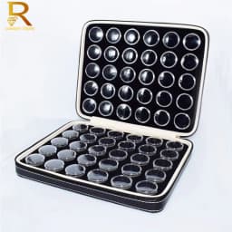Loose Gemstones Jewelry Display Box Beads Organizer Container Round Gem Box PU Leather Diamond Exhibition Storage Carrying Case