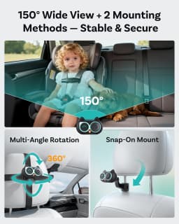 OTTOCAST Cabin Care Baby Car Camera Wireless Carplay Adapter 1080P 150° Wide Angle Night Vision Back‑Seat Monitor Easy Install