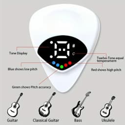 2-in-1 Guitar Pick & Tuner - Portable, Multi-Purpose Pitch Calibrator for Folk Guitars and Ukuleles, 12-Tone Equal Temperament,