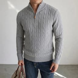 New Men's Cable Knit Half Zip Sweater Casual Stand Collar Knitted Pullover Warm Winter Cardigan Jacket Outerwear Coat for Men