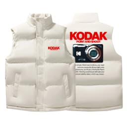 Men Kodak Point and Shoot Camera Print Stand Collar Padded Vest Sleeveless Warm Casual Outerwear Winter Cotton Waistcoat