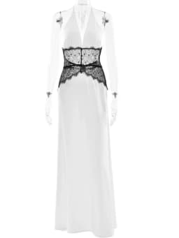 JULISSA MO Patchwork Lace Print Polka Dot Halter Women Maxi Dress Sexy Backless Evening Dress Winter Skinny Elegant Party Dress