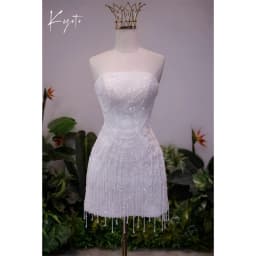 Kyoto Customized White Luxury Beaded Tassel Wedding Dress Strapless Mini vestidos de noche Lace-Up Back After Party Gown 2026