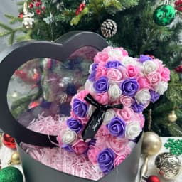 25cm Artificial Teddy Rose Flower Bear with Box Romantic Valentines Day Gift Girlfriend Women Anniversary Wedding Party Supplies