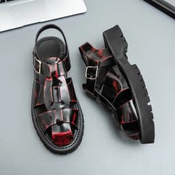 4.5Cm Thick Sole Heightening Sandals Men's Glossy Cowhide Buckle Business Casual British Genuine Leather Summer Sandals for Men