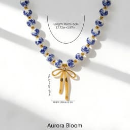 AURORA Vintage Ceramics Beaded String Chain Necklaces For Women's Stainless Steel Bow Pendant Necklace Women's Choker Necklace