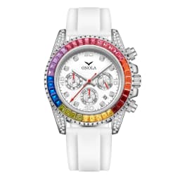 ONOLA Men's Quartz Watch, Multifunctional Dial, Colorful Square Rhinestone Bezel, Date Display, Ideal For Parties & Daily Outing