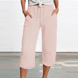 Women 3/4 Muslin Trouser Lightweight Linen Pants With Pockets Causal Loose Capri Trousers Elastic Comfortable Fabric Bottom