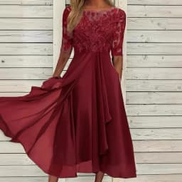 Womens Dresses Romantic Simple Dress With Chiffon Patchwork Lace Hollow Out Long Dress Bridesmaid Evening Dress Women's Wear