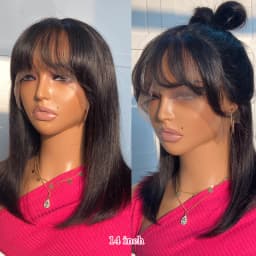 Short Straight Bob Lace Front Wig With Bangs Peruvian Human Hair Bob Wigs For Women Brazilian Remy Hair Easy Part Lace Bob Wig