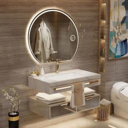 Luxury Wall Mounted Bathroom Vanity with Ceramic Sink Large Mirror Solid Wood Drawers Floating Bathroom Vanity Cabinet Furniture