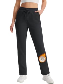 TACVASEN Sherpa Lined Drawstring Straight-Leg Sweatpants Womens Thermal Waist Outdoor Cotton Pants Waterproof Thick Trousers