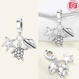 925 Sterling Silver Ocean Series Blue Turtle Starfish Shell Fit Original Bracelet Charms for Women diy Fine Jewelry Gifts