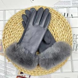 Soft PU Leather Suede Splicing Winter Women Warm Gloves Fashion Elegant Plush Wrist Windproof Thicken Cycling Drive Touch Screen