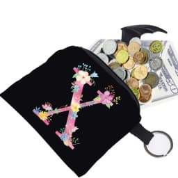 Women's Wallet Coin Purse Small Object Bag Key Ring Buckle Organizers Bags Black Canvas Pink Letter Pattern Print Series