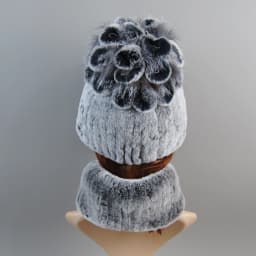 Real Rex Rabbit Fur Hat And Scarf Set Women Winter Knitted Beanie Hat Natural Fur Skullies Beanies Woman Hat Female Cap Elastic