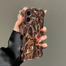 Glossy Wrinkle Plating Wave Border Case for iPhone 16 15 17 Pro Max Air Plus 11 12 13 14 Meteorite Pattern Soft Silicone Cover