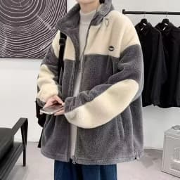 Men's Fleece Jacket Lamb Fur Cotton Clothes Warm Thickened Autumn Winter Outerwear Casual Style Standard Fit Zipper Closure