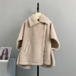 Young Style Lamb Fur Coat Max Camel down Teddy Cloak Outerwear Korean Version Long Sleeve Batwing Shape Wool Leather Jacket
