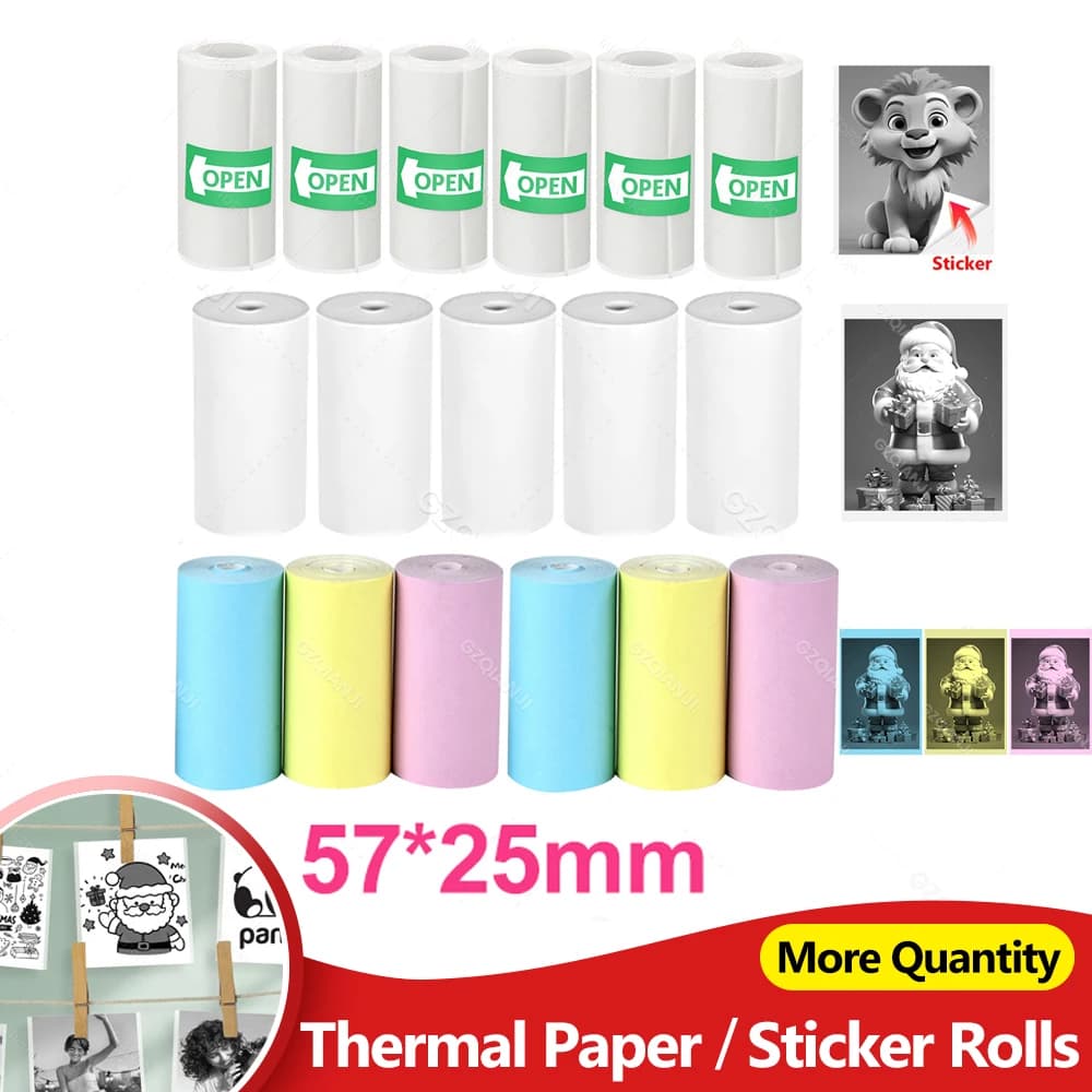 57*25MM Thermal Paper Label Sticker Adhesive Rolls Paper For Mini Printer Instant Print Kids Camera Printing Paper Replacement