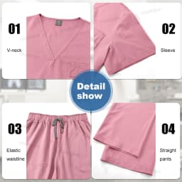 Elastic Scrub Set Operating Room Surgical Uniform Dental Veterinary Work Uniforms V-neck Short Sleeved Tops Pants Suit Wholesale