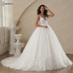 BEPEITHY Customized V Neck Bride Shinny Wedding Dresses 2025 Spring Sleeveless Ivory Sexy Low Back Bridal Lace Gown Vestidos