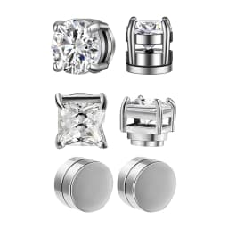 3 Pairs Punk Round Zircon Magnet Earrings Crystal Strong Magnetic Ear Stud Clip Earrings for Men and Women  Non Piercing Jewelry