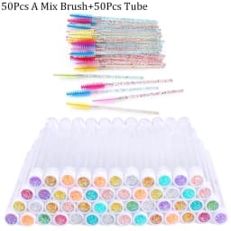 100pcs Diamond Eyebrow Brush Tube Empty Reusable Lash Mascara Wand Case Replaceable Crystal Eyelash Brush Dust-proof Makeup Tool