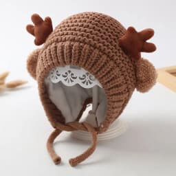 Cute Elk Baby Hat With Ear Winter Christmas Knitted Kids Beanie Outdoor Ear Protection Cap Toddler Boys Girls Warm Ski Hats