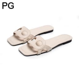 PG Minimalist Square Front Slide Sandals Double Hollow Detail Low Flat Heel Spanish All Match Office Commute Summer Footwear