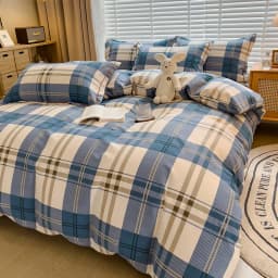 100% Cotton Brushed Quilt Cover Nordic Plaid Thickened Duvet Covers Soft Skin-Friendly Comfortable Single Double Blanket Cover