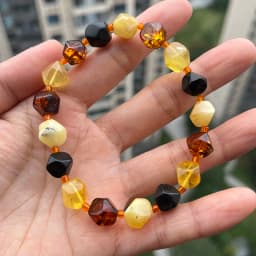 Yoowei 100% Real Amber Bracelet for Unisex Genuine Black Bead Irregular Natural Plant Medical Healing Jewelry Gift Wholesale