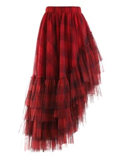 [EAM] High Elastic Waist Red Plaid Mesh Irregular Long Casual Half-body Skirt Women Fashion Tide New Spring Autumn 2026 1DF1247