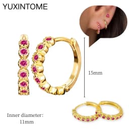 925 Silver Ear Needle Rose Red Hoop Earrings For Women Exquisite Water Drop/Flower/Heart Crystal Piercing Huggie Earring Jewelry