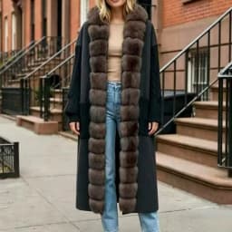 New Luxury Winter Real Natural Fox Fur Collar Woolen Blends Knit Long Overcoats Women Loose Warmth Cashmere Fur Jacket