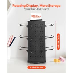 SucceBuy Rotating Pegboard Display Stand 4-Sided Spinning Peg Board Display Rack with 24 Hooks for Retail Store Jewelry Shop