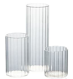 Ribbed Cylinder Glass Candle Holder Home Decor Pillar Candles Glass Vase Floating Candle Wedding Ornaments Tealight Candlestick
