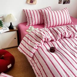 3pcs Simple Pink Striped Duvet Cover Set with 2 Pillowcases Soft Washed Cotton Bedding Set For Girls 150x200cm Bedroom Decor